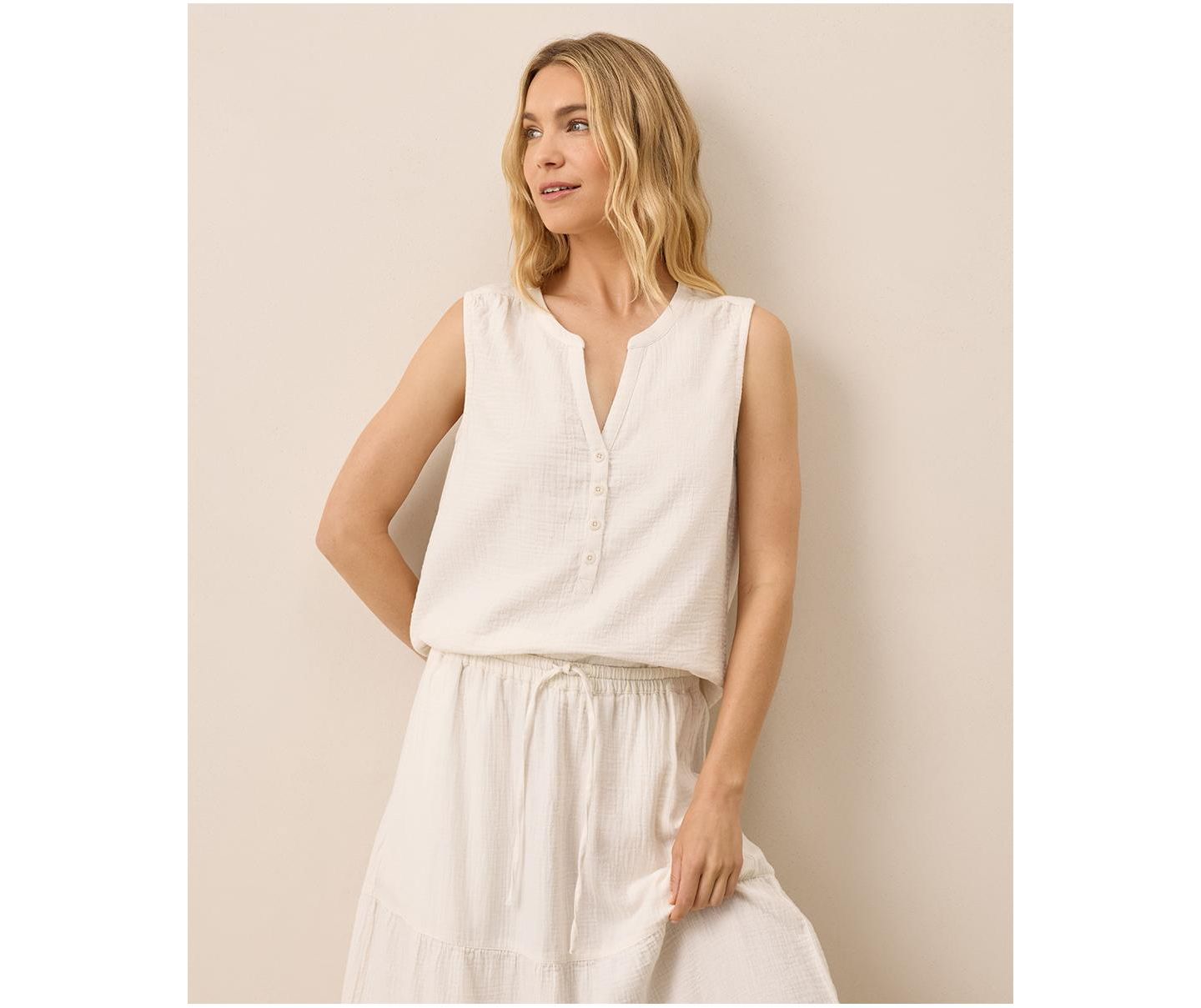 Женский топ Pact Organic Cotton Coastal Double Gauze Henley, цвет: Морская соль — фото 1