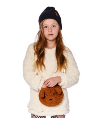 Girl Plush Tunic Off-White with Bear Pocket - Toddler|Child