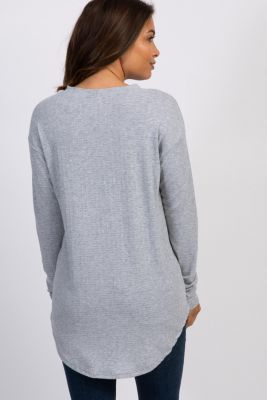 Maternity Black Long Sleeve Round Hem Textured Top