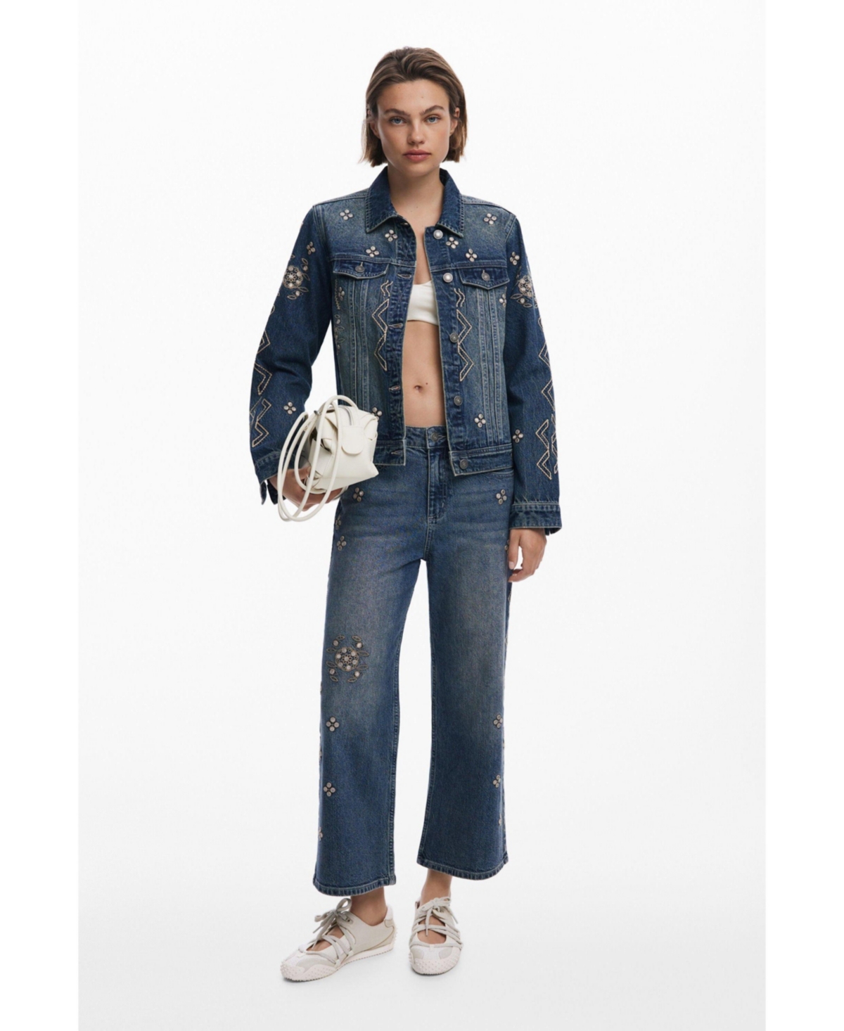 Desigual Wide Leg Jeans In Blue