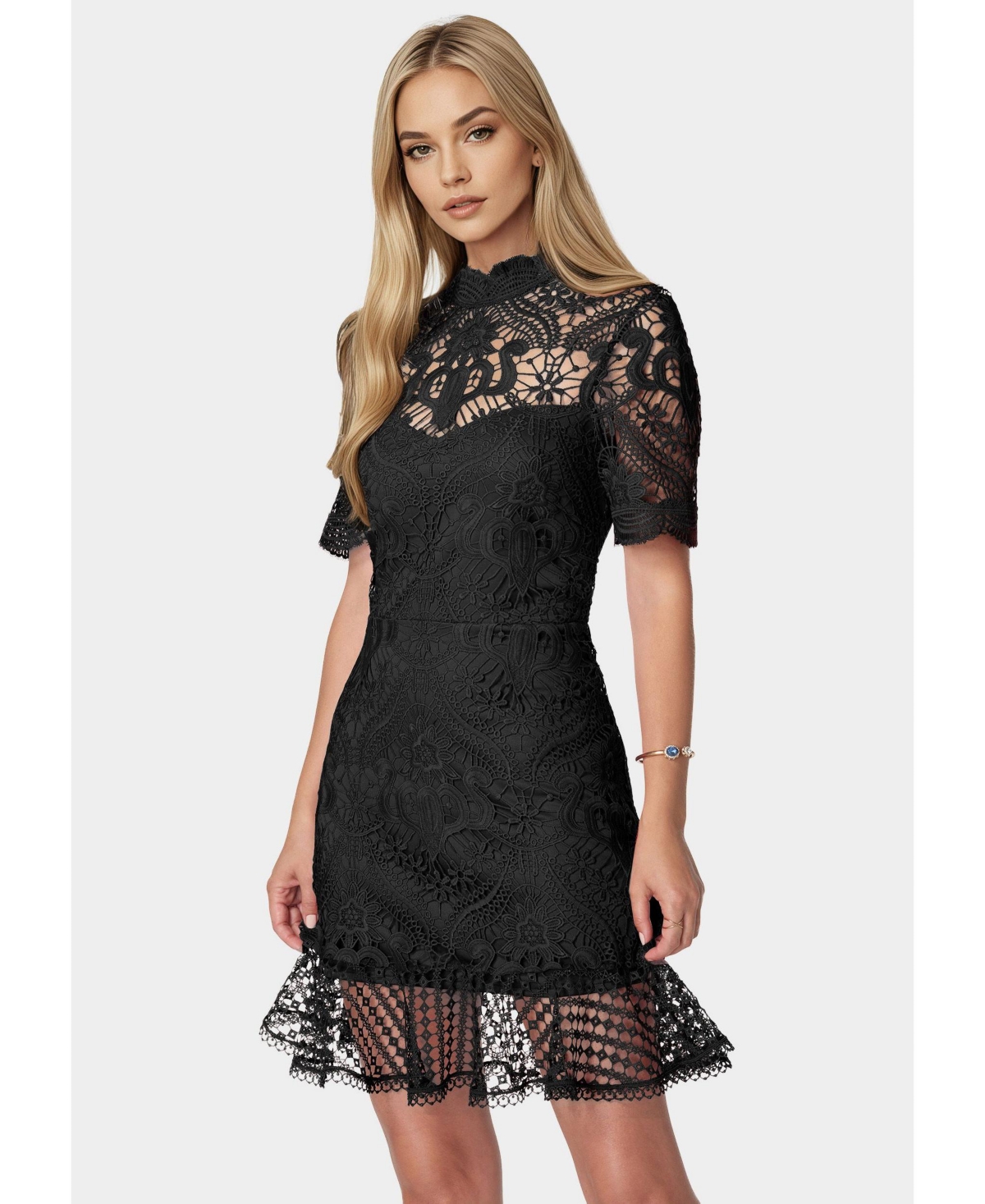 Bebe Women's Flounce Lace Mini Dress