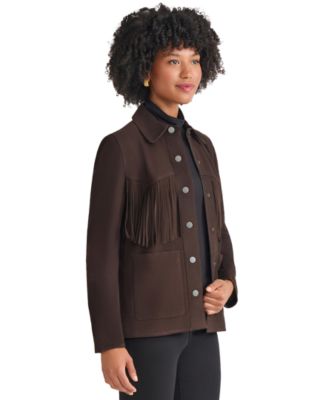 Petite Fringe Suede Long Sleeve Jacket