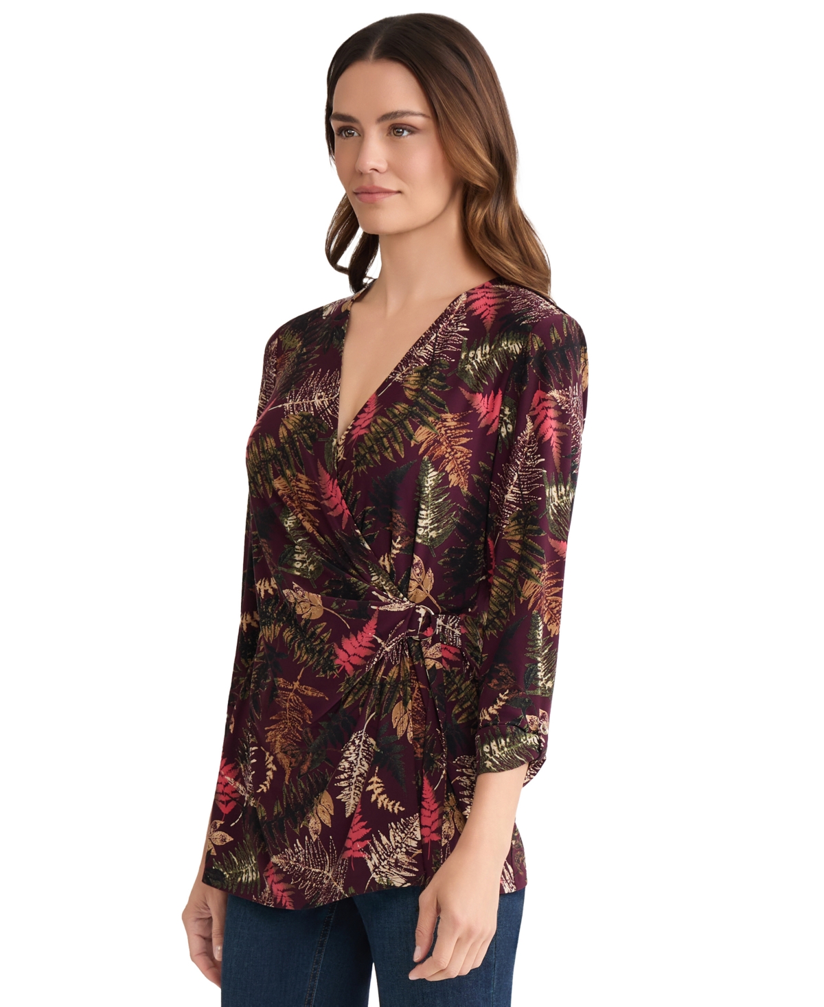 Jones New York Leaf Print Wrap Top In Multi