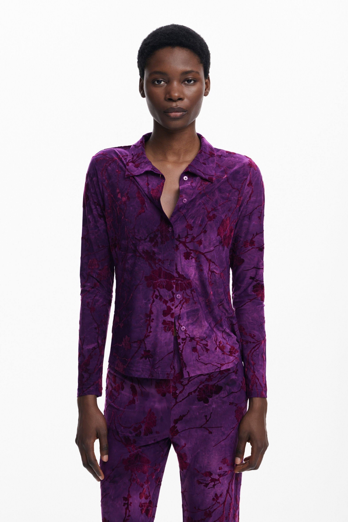 Desigual Floral Button-up Shirt In Purple