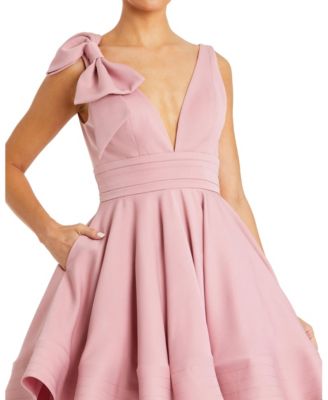 Women's Crepe Sleeveless V Neck Mini Dress With Bow