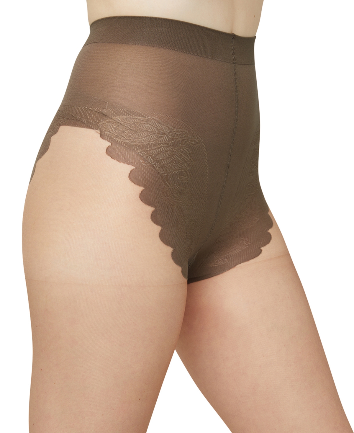 Hue Women's French Lace Control Top Pantyhose In Brown