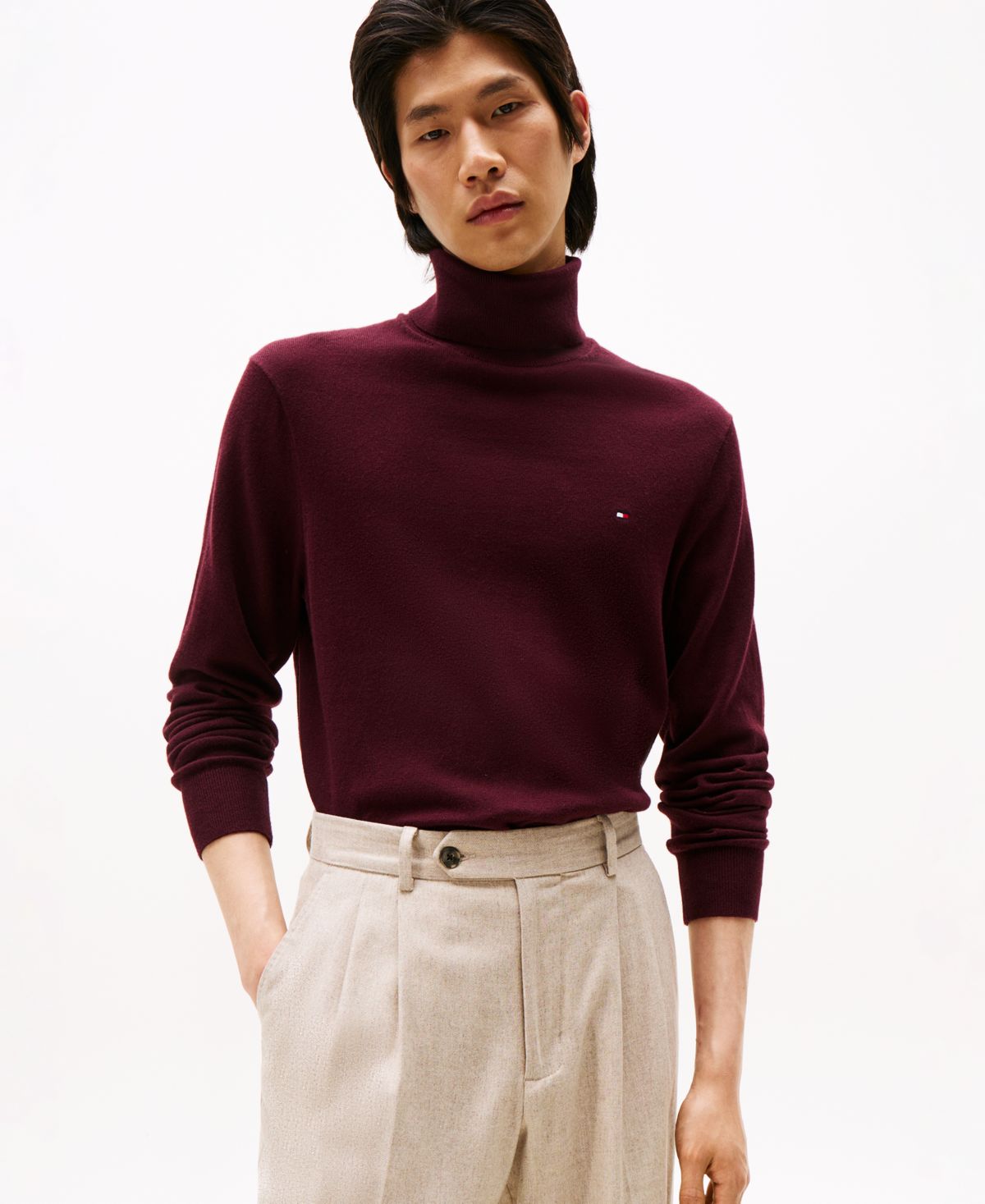 Мужской однотонный свитер-водолазка из смеси хлопка и кашемира Pima обычного покроя с высоким воротом