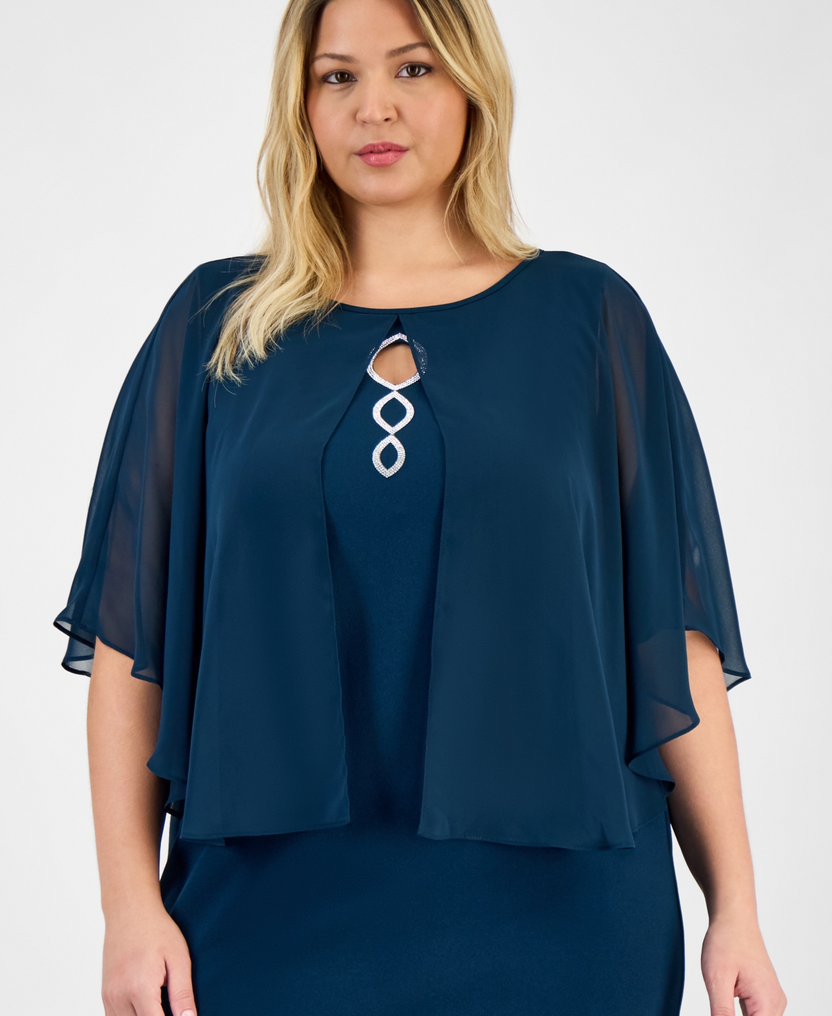 Connected Plus Size Cape Overlay Dress In Green