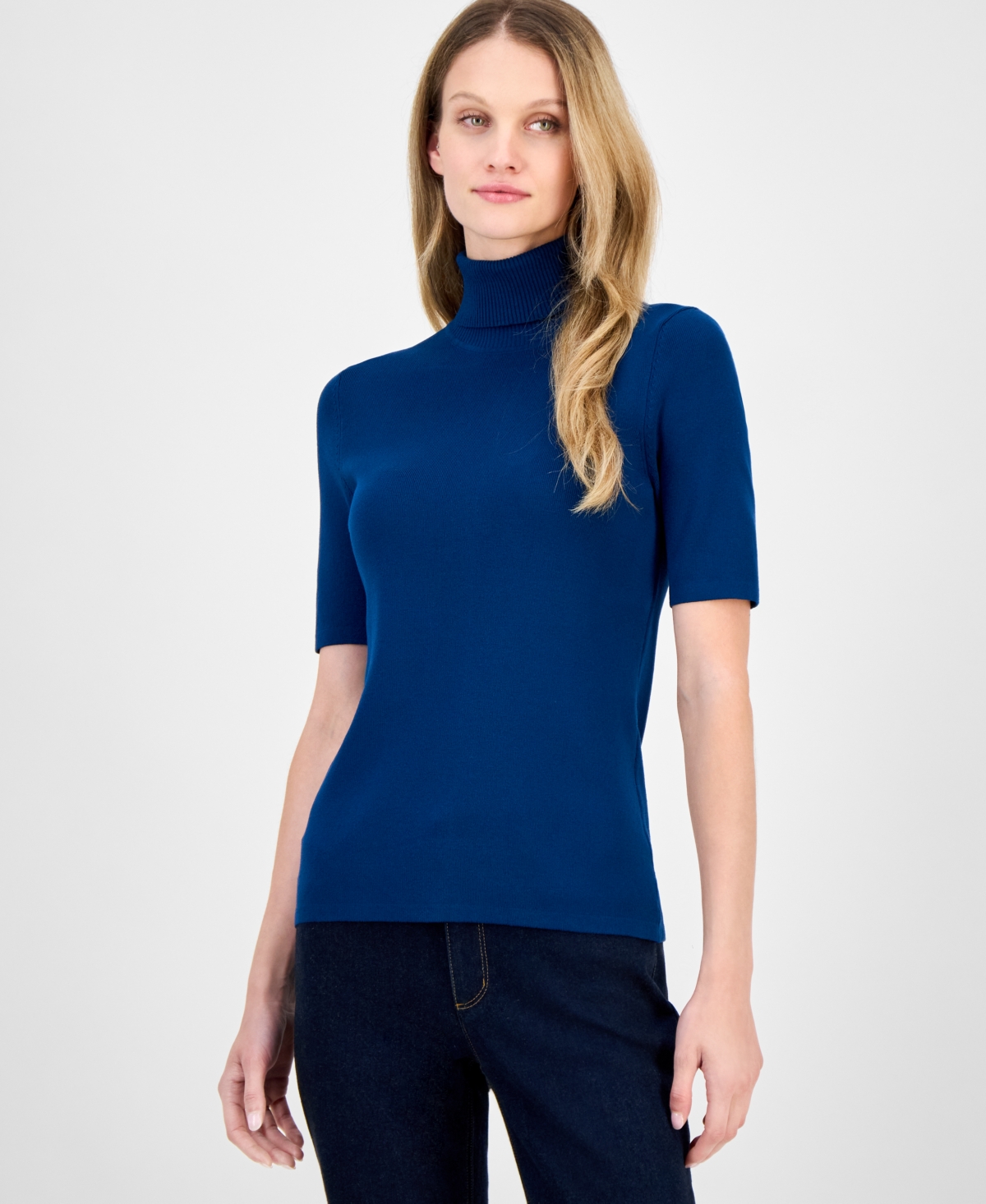 Anne Klein Women's Half-sleeve Turtleneck Sweater In Blue