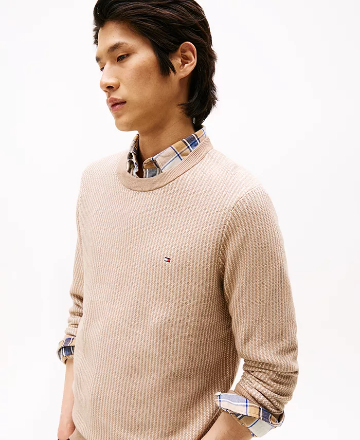 Men's Crewneck Two-Tone Pima Cotton Cashmere Sweater - thumbnail 3