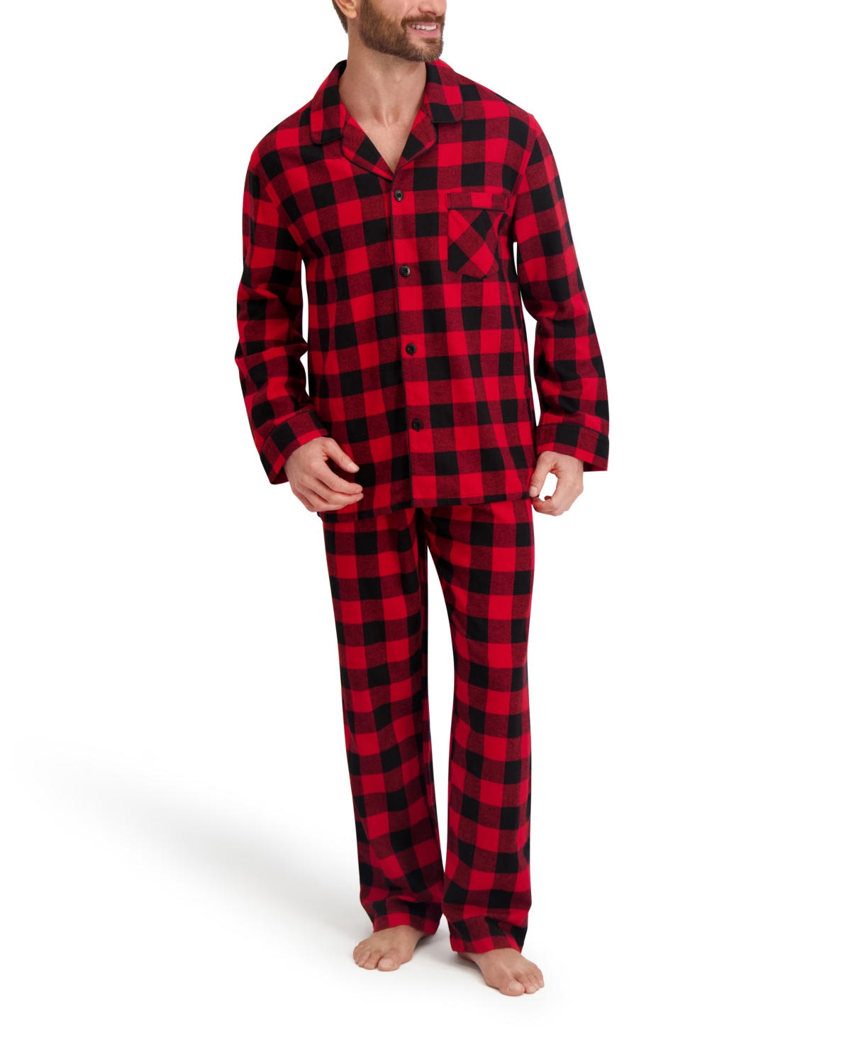 Hanes Men's Flannel Button Down Pajama Sleep Set In Red