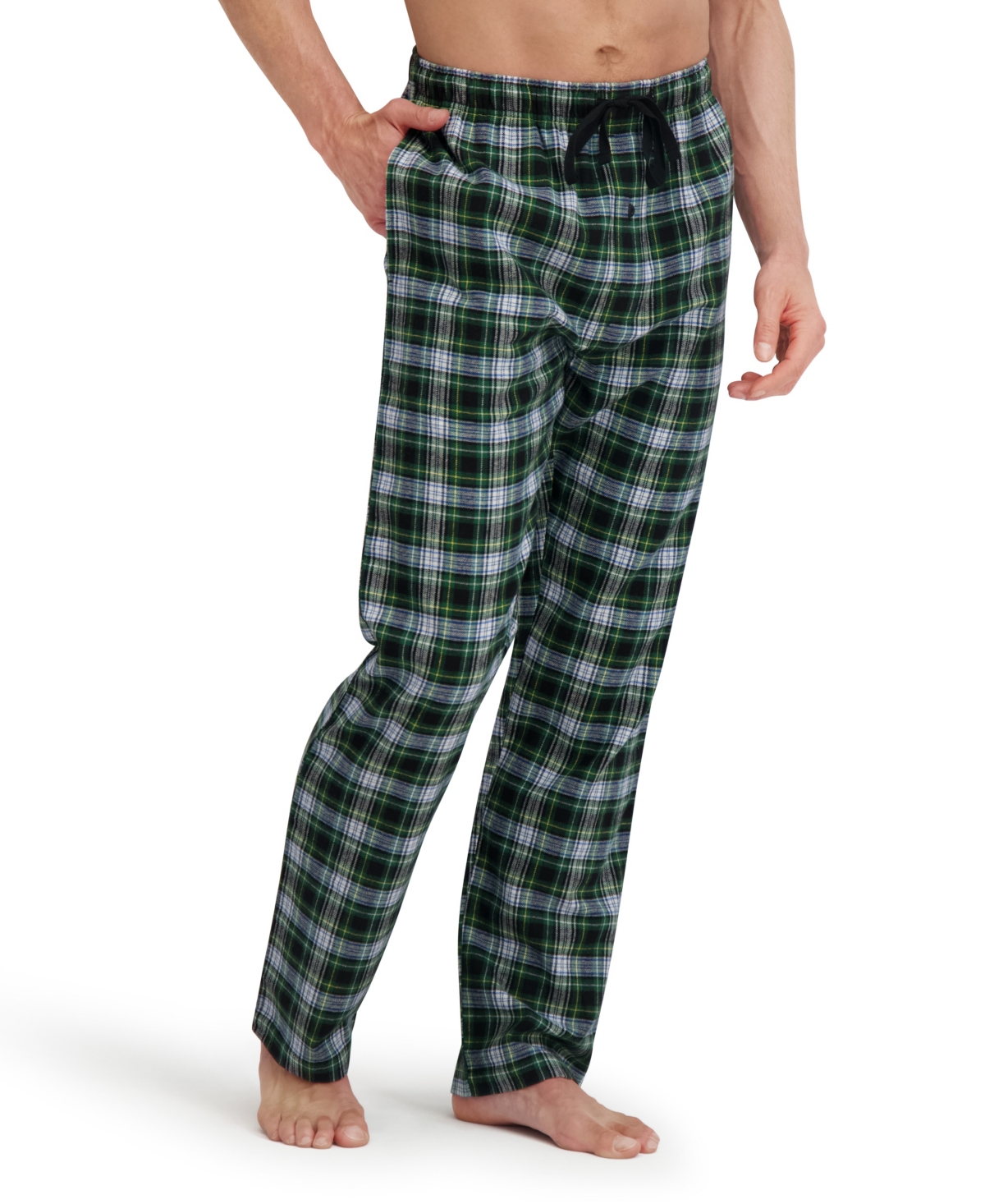 Hanes Men's Flannel Drawstring Sleep Pants In Green