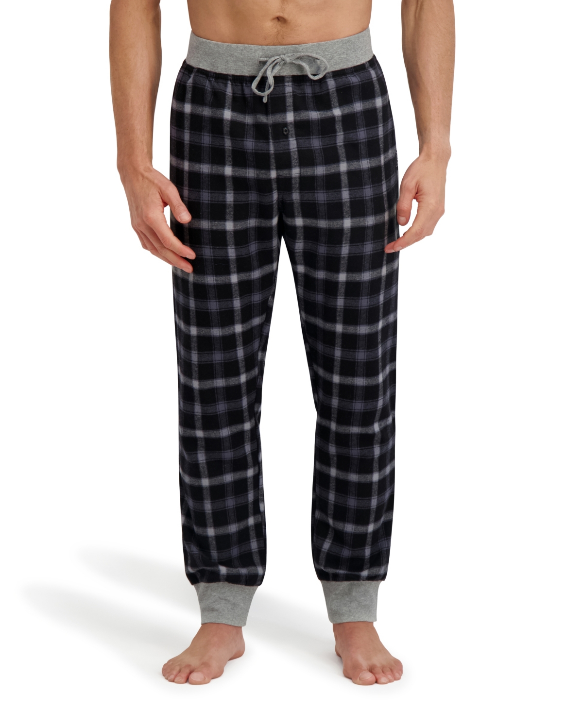 Hanes Men's Long Sleeve Crew Flannel Sleep Set In Gray