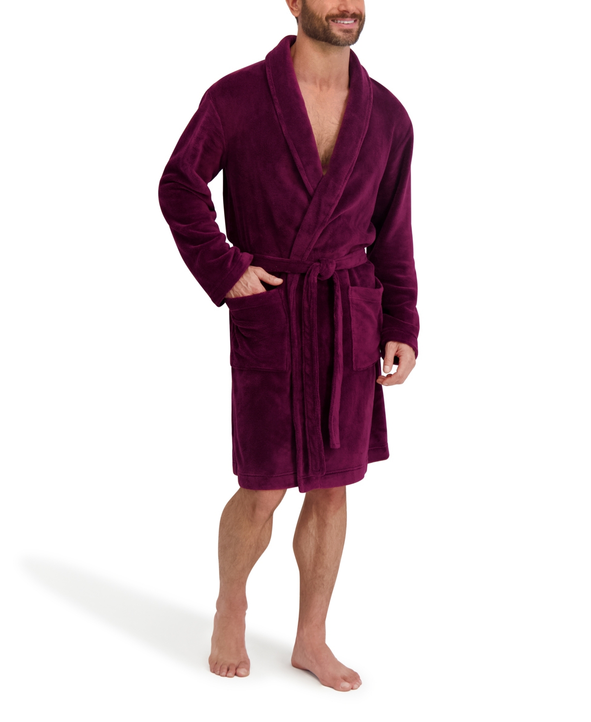 Hanes Men's Adjustable Plush Robe In Burgundy