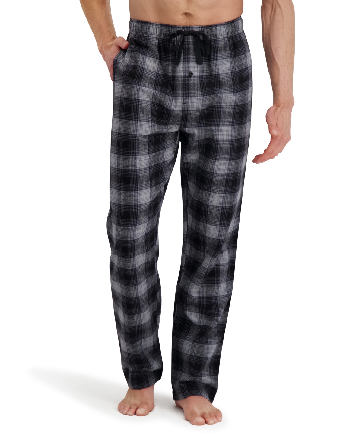Hanes Men's Flannel Drawstring Sleep Pants In Black