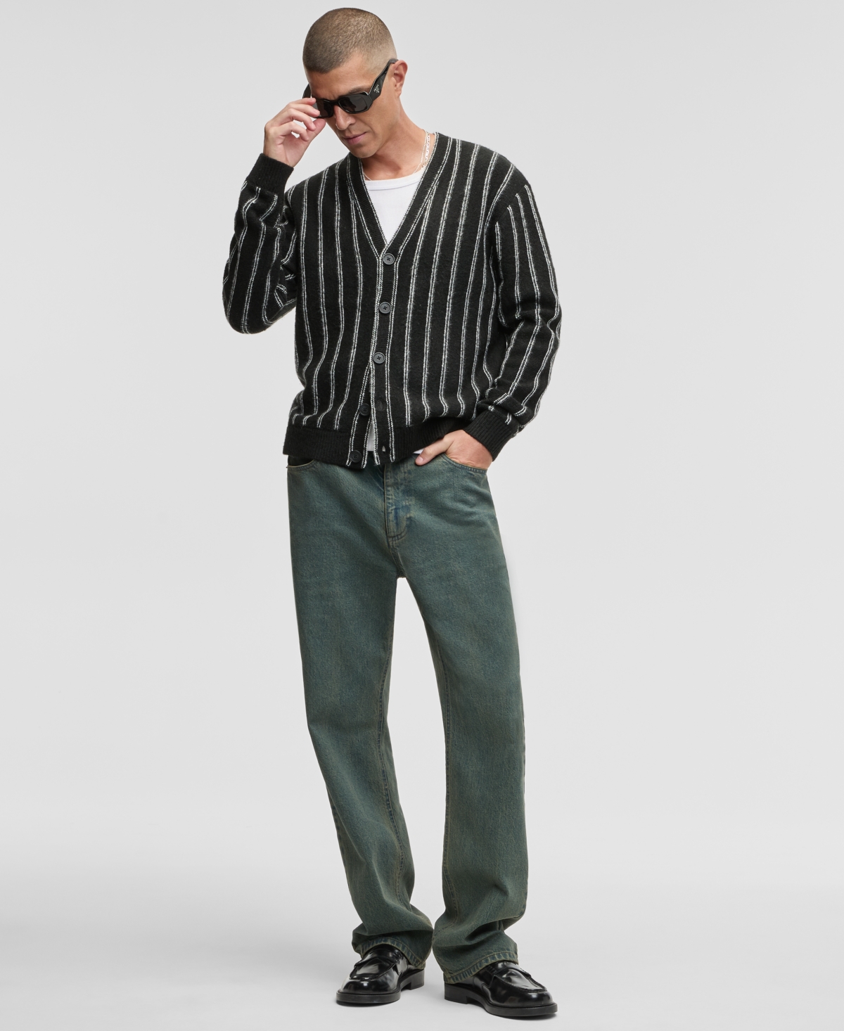 Mode Of One Men's Relaxed-fit Striped Sport Cardigan, Macy's Exclusive In Black