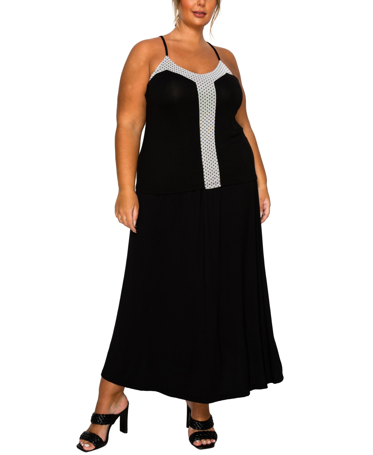 Coin 1804 Plus Size Dot Mesh Rayon Mix Panel Camisole Tank Top In Multi