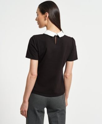 Women's Satin Bow Neck Peter Pan T-Shirt