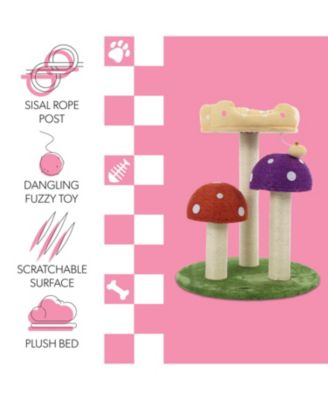 Pixie 22.5" 3-Tier Cottage Sisal Mushroom Cat Tree with Scratching Posts, Napping Perch, and Dangling Bell Toy, Multi