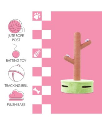 Rosa 36" Modern Jute Cactus Cat Scratching Post with Flower Toys and Built-In Bell Toys, Pink/Green