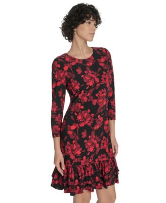 Petite 3/4-Sleeve Ruffle-Hem Shift Dress