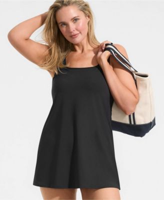 Plus Size Scoop Neck Mini Swim Dress Swimsuit