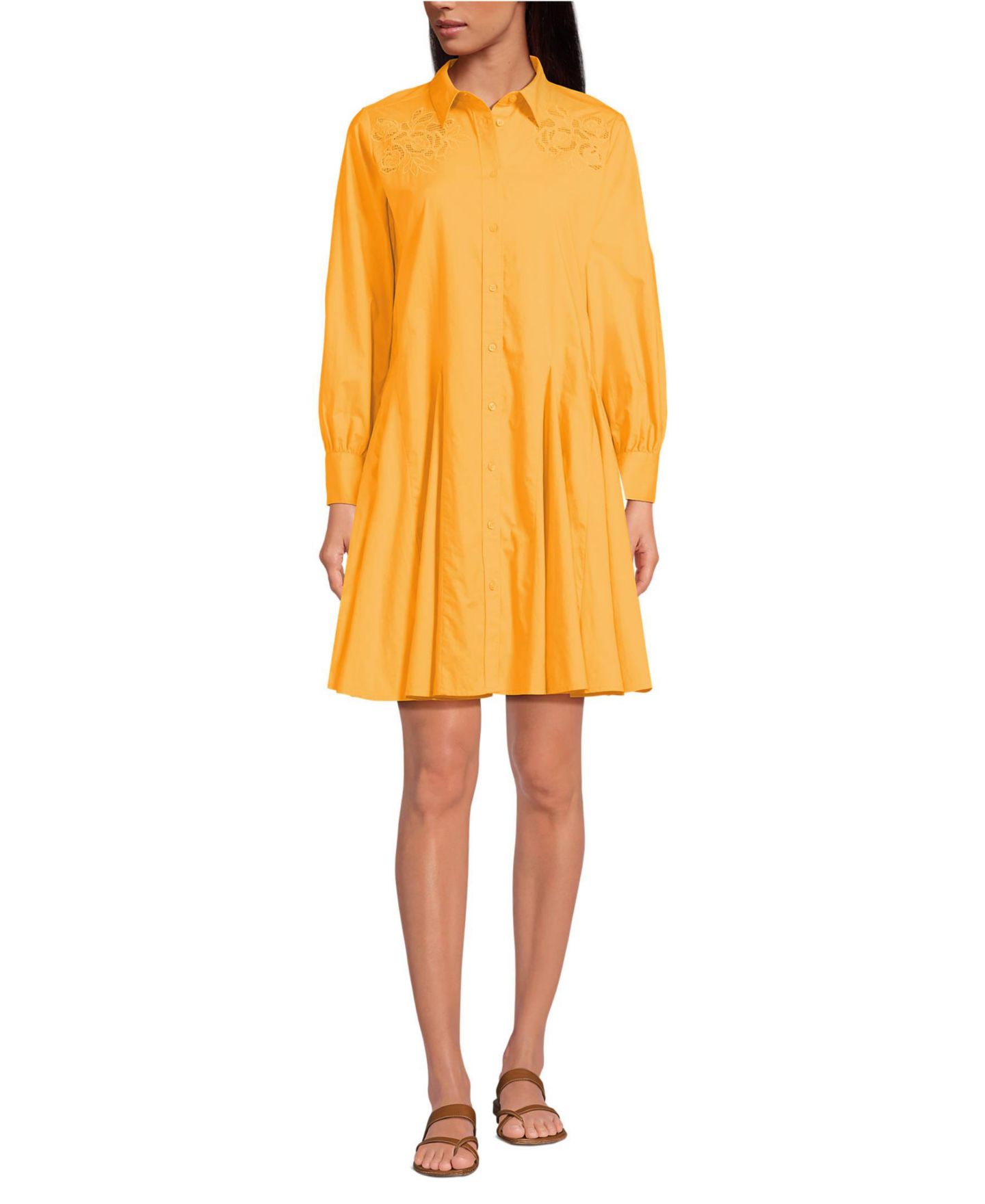 Женское платье Lands' End Embroidered Poplin Button Front with Godets, цвет: Манговый — фото 4