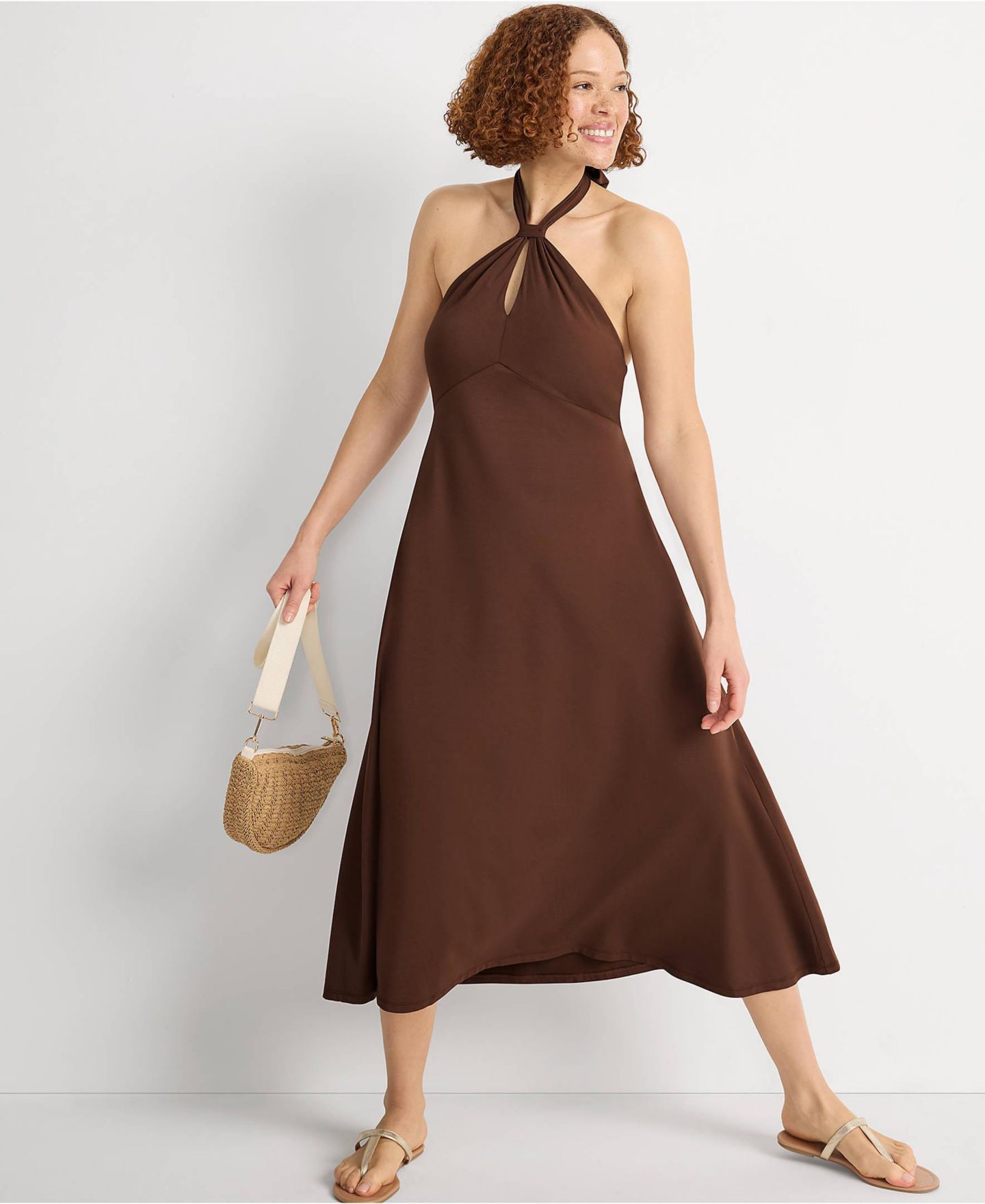 Женское платье Lands' End Cotton Modal Halter Midi, цвет: Коричневый — фото 4