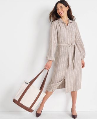 Women's Linen Long Sleeve Midi Shirt Dress