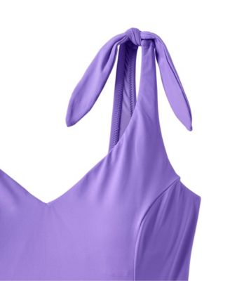 Women's Chorine Resistant Tie Shoulder V-neck High Leg One Piece Swimsuit