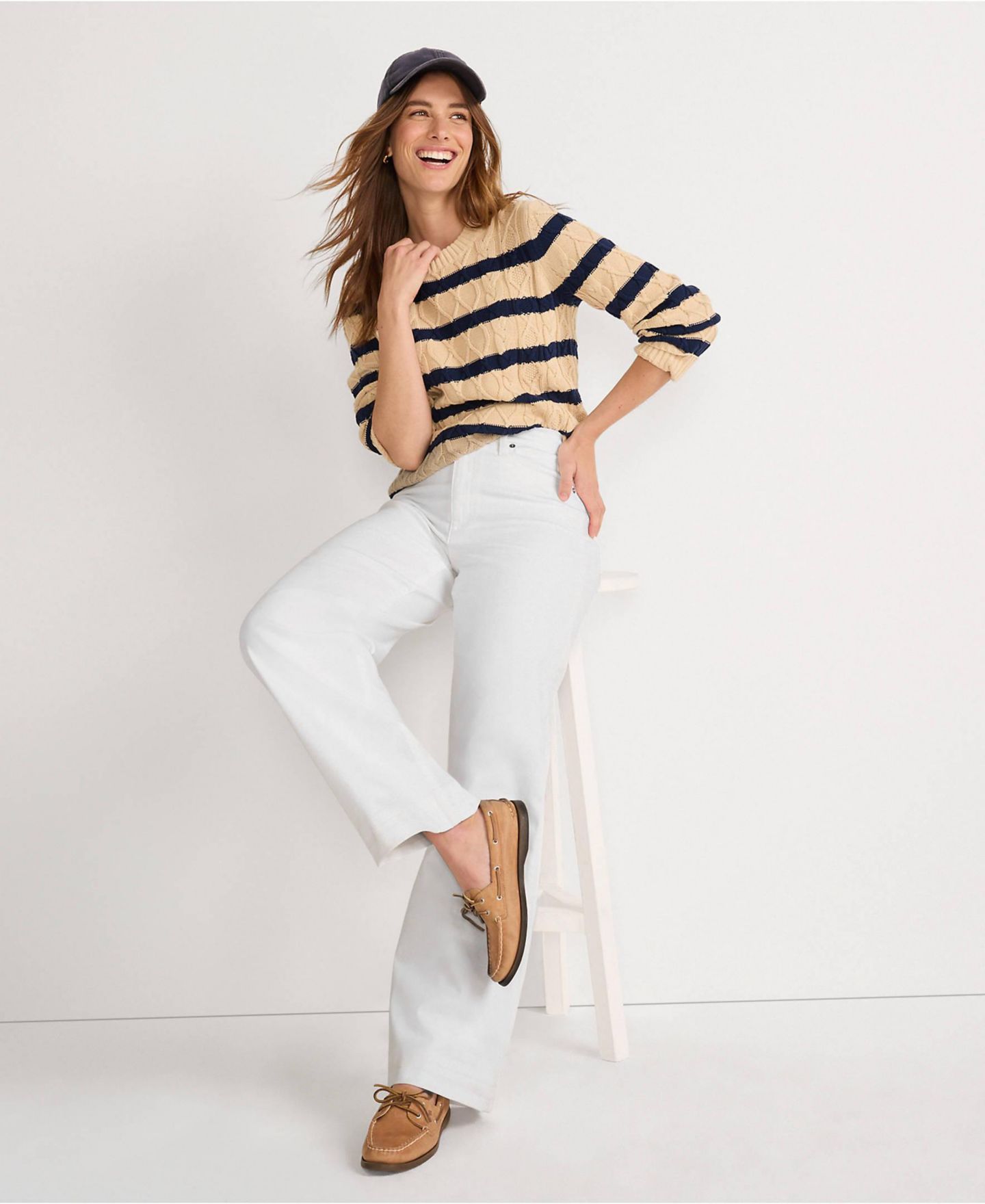 Женские джинсы Lands' End Petite High Rise Wide Leg Denim Jeans, цвет: Белый — фото 4