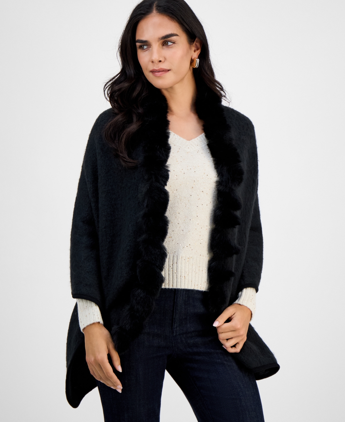 Inc International Concepts Whipstitch Faux Fur Luxe Scarf, Macy's Exclusive In Black