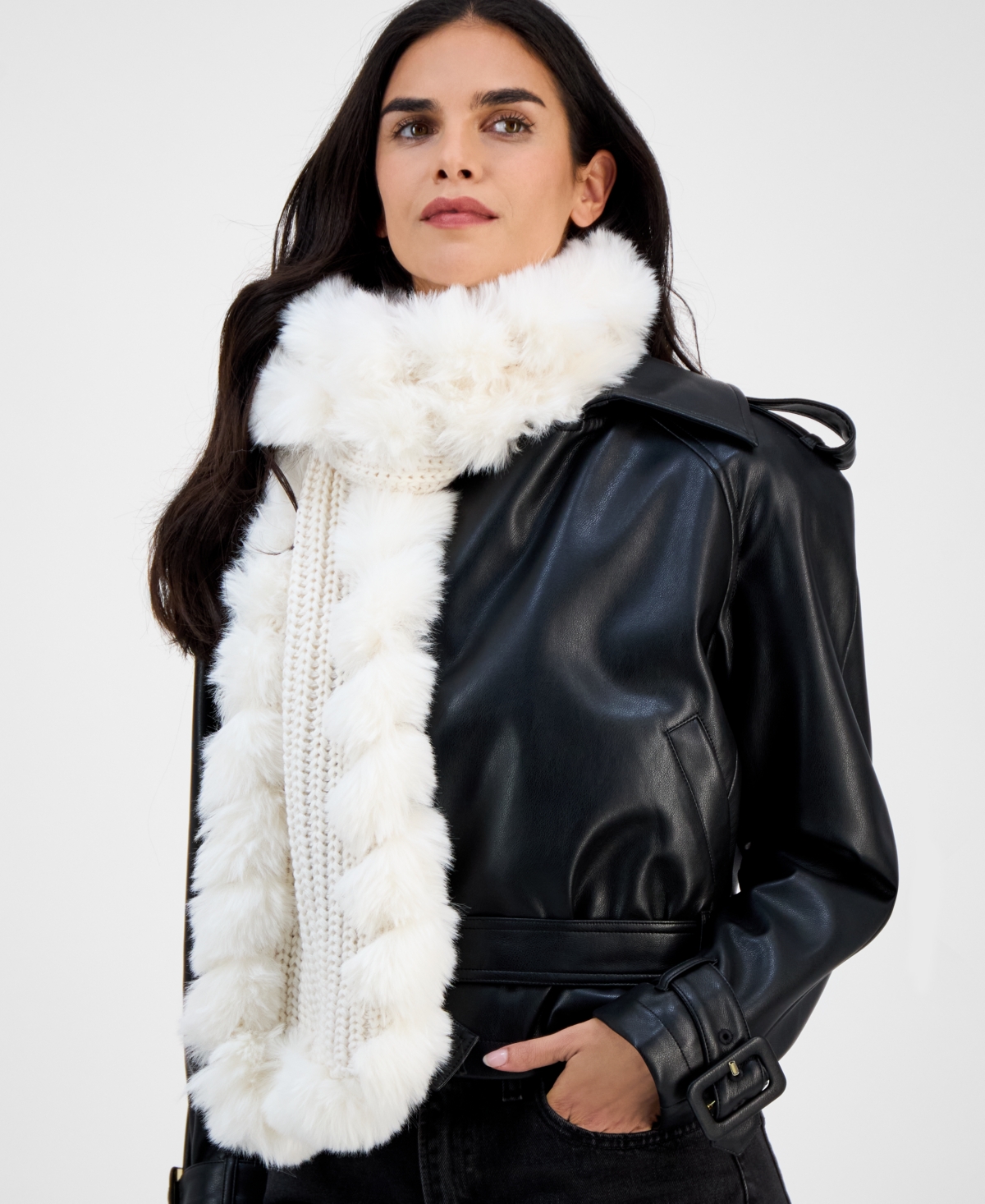 Inc International Concepts Knit Muffler With Faux Fur Trim, Macy's Exclusive In Neutral