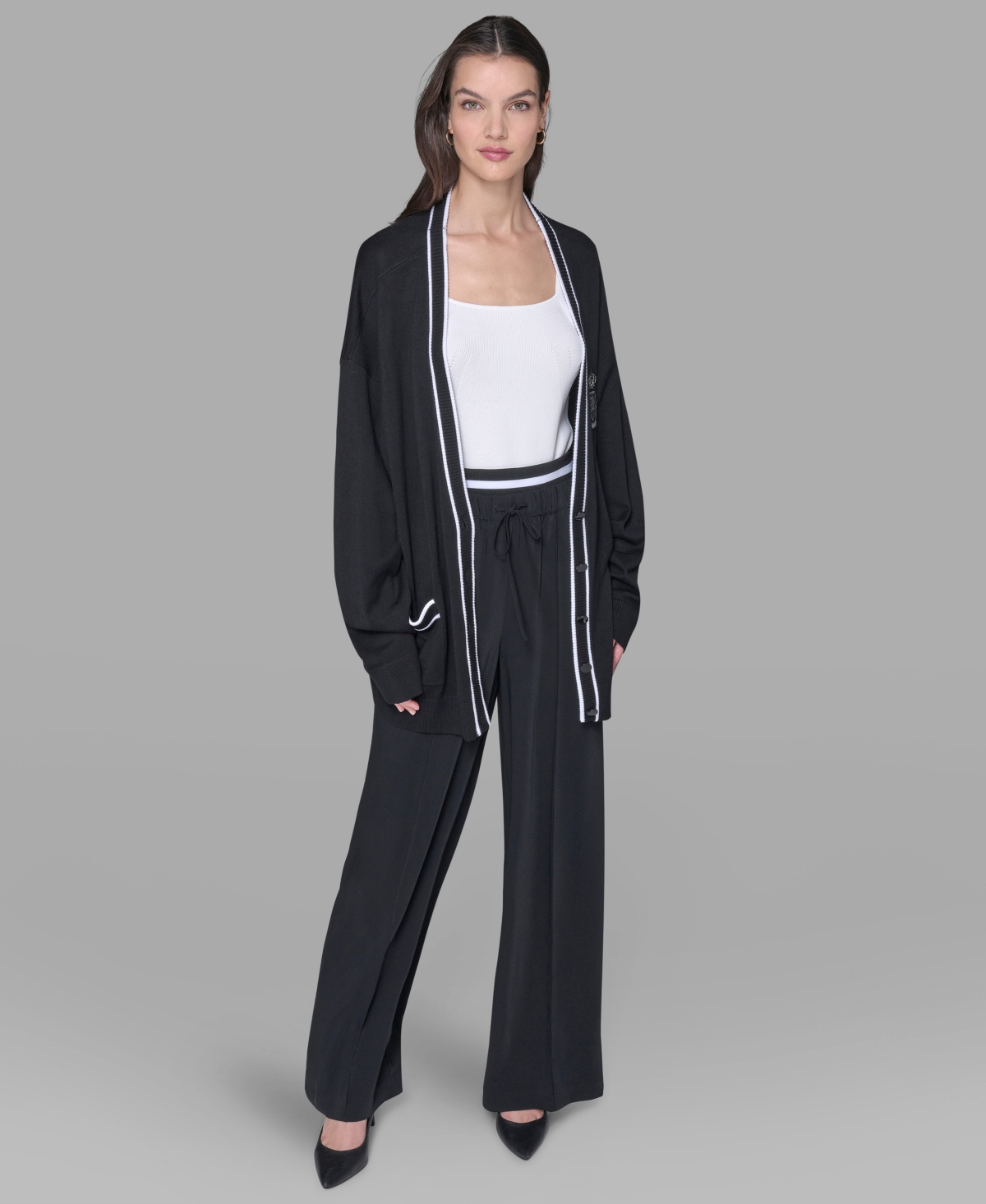 Karl Lagerfeld Women's Patch Button Front Cardigan Sweater In Black