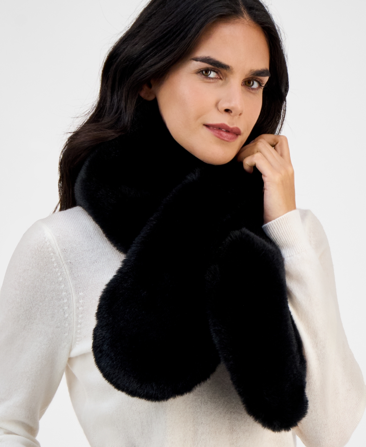 Inc International Concepts Faux Fur Pull-through Scarf, Macy's Exclusive In Black