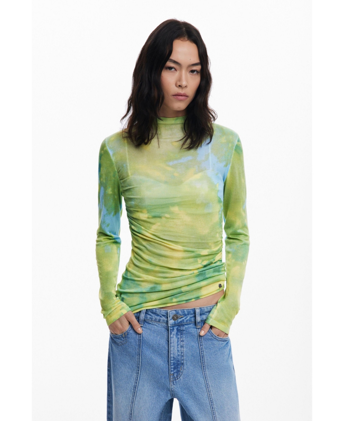 Women's Watercolor draped fine sweater - Green yellow