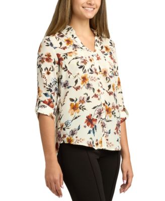 Juniors Printed Dobby-Collar 3/4-Sleeve Top