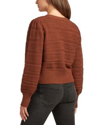 Juniors V-Neck Bow-Trim Long-Sleeve Cardigan