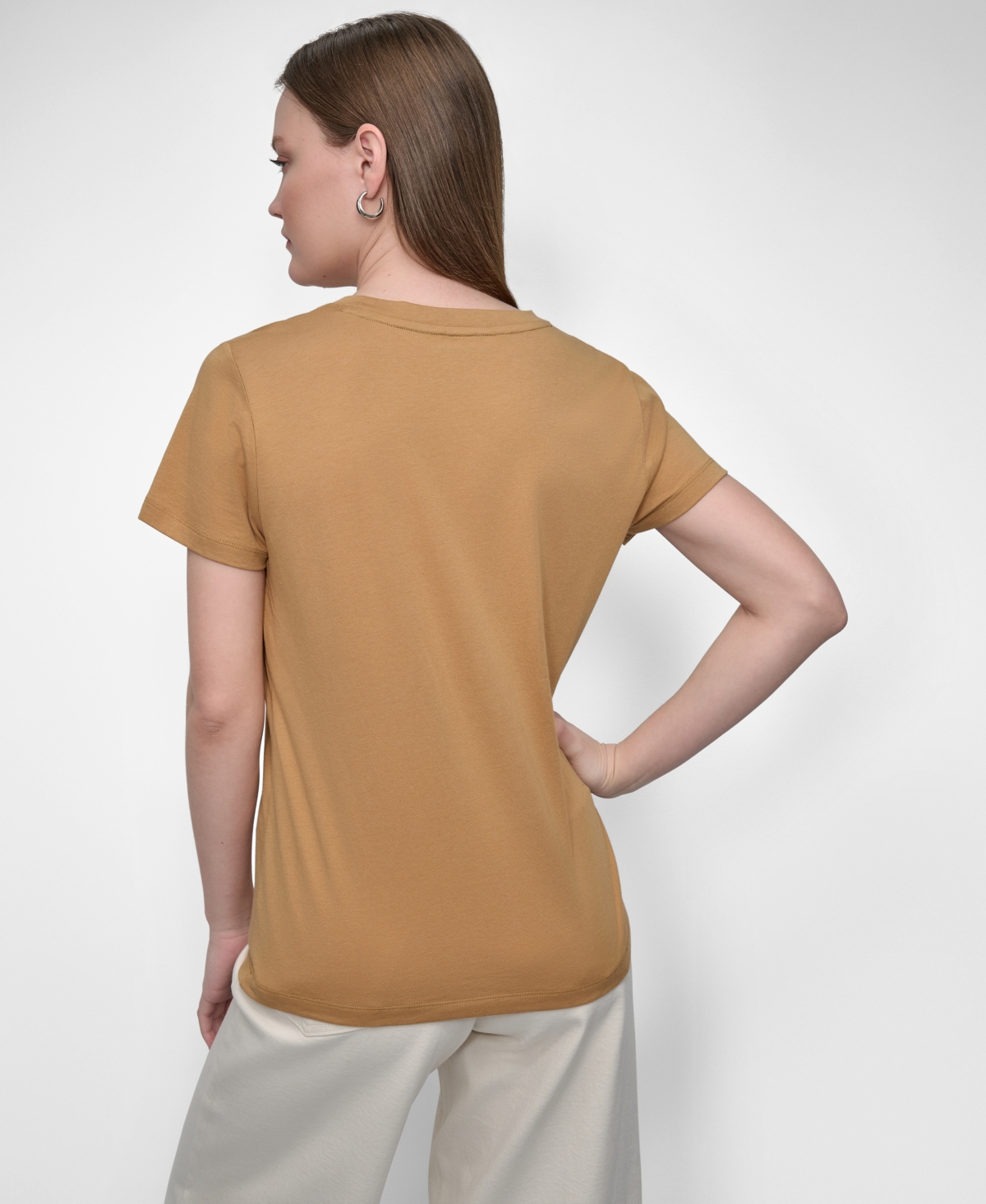 Dkny Jeans Women's Flocked Logo Crewneck T-shirt In Brown