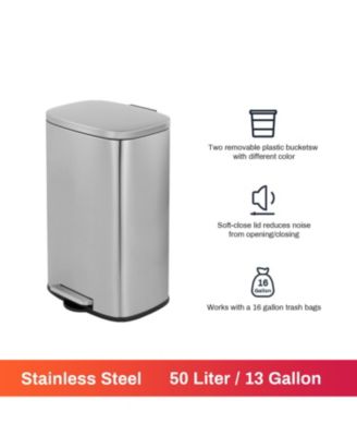 13 Gal./50 Liter Oval Shape Stainless Steel Step-on Trash Can for Kitchen