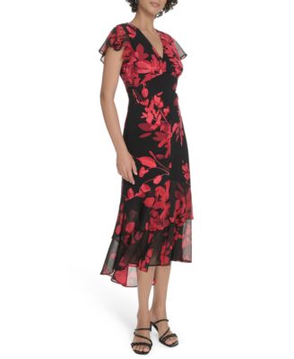 Women's Flutter Sleeve Chiffon Dress