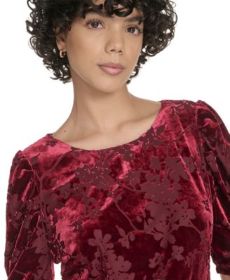 Women's Short Ruched Sleeve Velvet Dress
