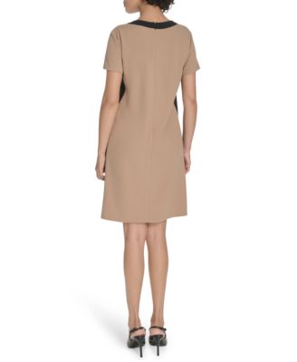 Women's Short-Sleeve Scuba Crepe Shift Dress