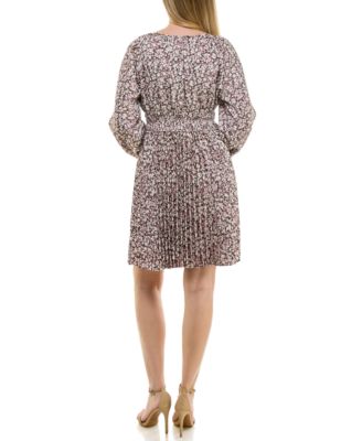 Women's Pleated Long-Sleeve A-Line Dress