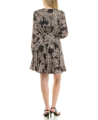 Women's Long-Sleeve Jacquard A-Line Wrap Dress