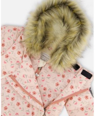 Baby Girl One-Piece Baby Snug Snowsuit Designed for Car Seat Pink Mini Flowers - Baby|Toddler