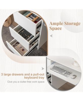 Computer Desk with Power Outlet Keyboard Tray and 3 Large Drawers