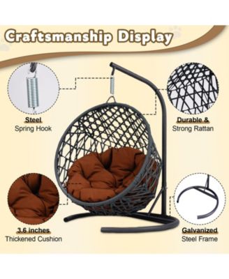 Cat Swing Bed with Stand & Cushion, Cat Egg Chair with Rattan Wicker Appearance, Indoor Hanging Swinging Cat Bed for Cats, Small Dogs, and Small Animals,Brown