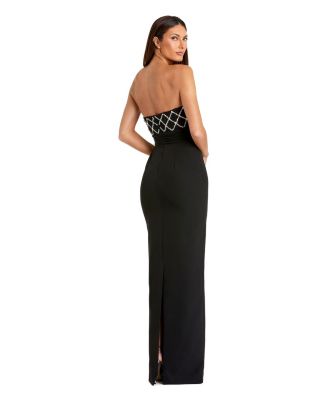 Women's Strapless Embellished Crepe Gown With Bow