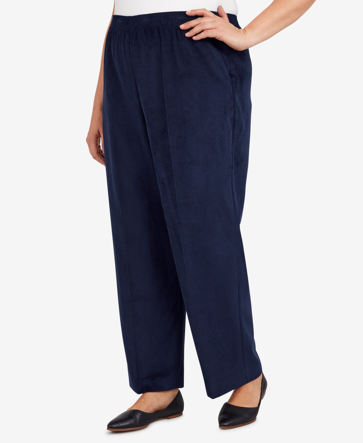Alfred Dunner Plus Size Classic Corduroy Elastic Waist Medium Length Pants In Blue